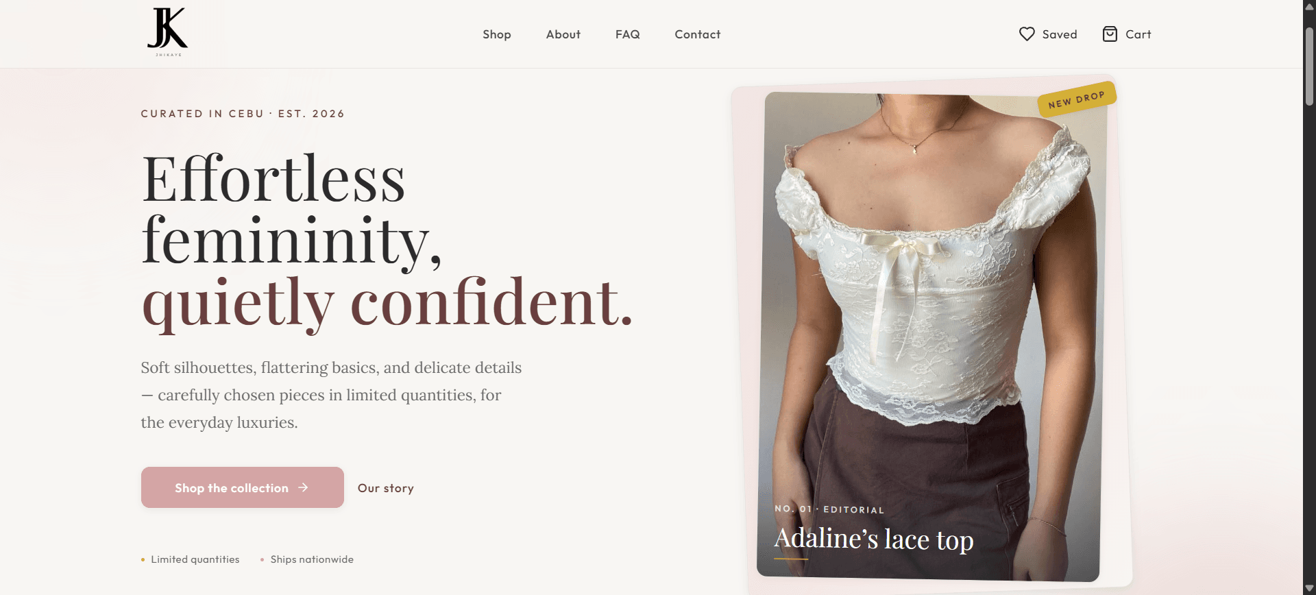 JhiKaye Online Shop, boutique clothing storefront with Google Sheets order flow and Philippines-first checkout