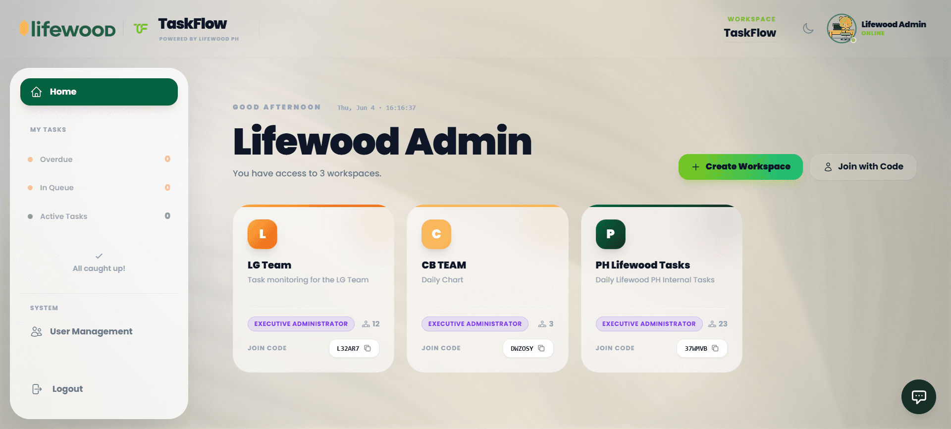 Taskflow, collaborative task management platform with board, calendar, and Gantt views