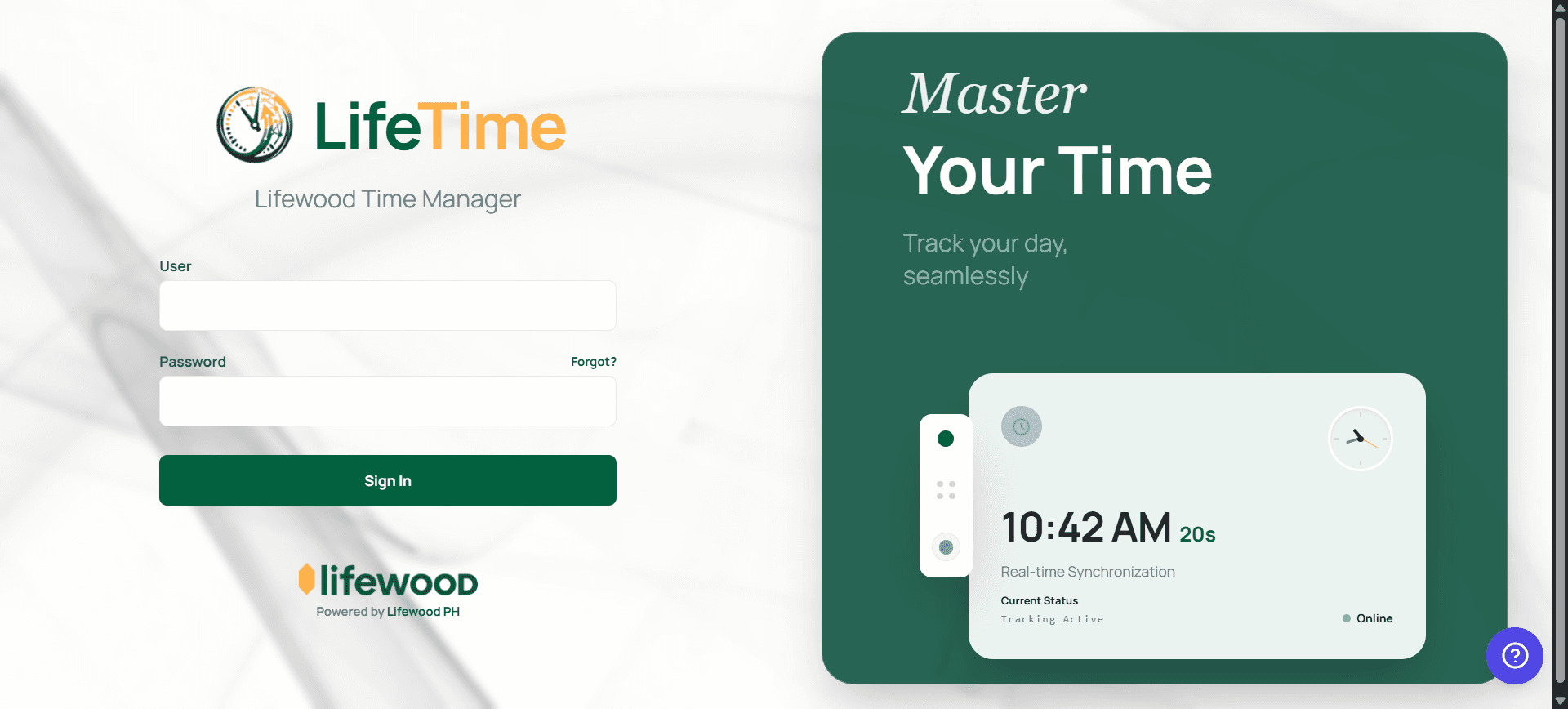 Time Manager, web-based attendance and time tracking dashboard with live timer and totals