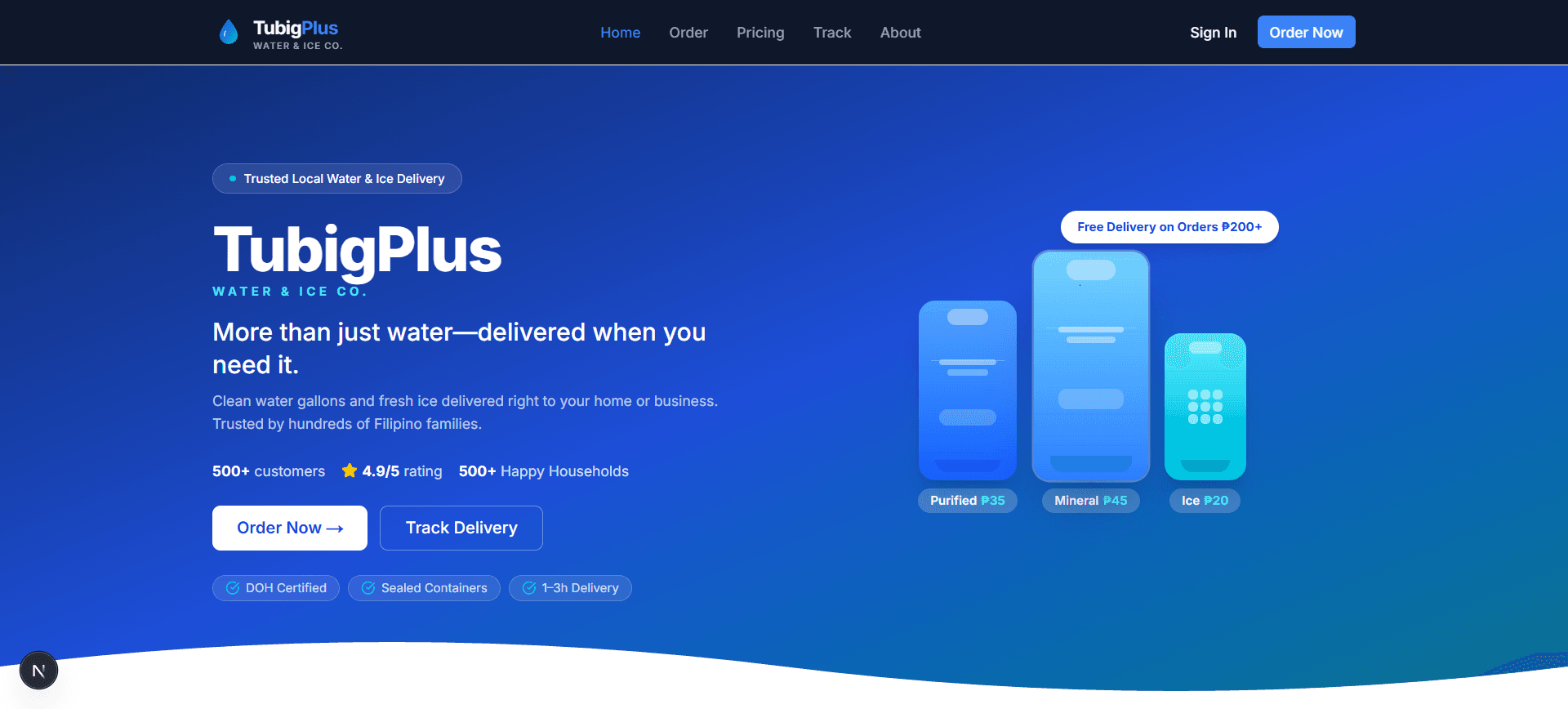 Tubig Plus App, water and ice delivery PWA with real-time order tracking and offline support